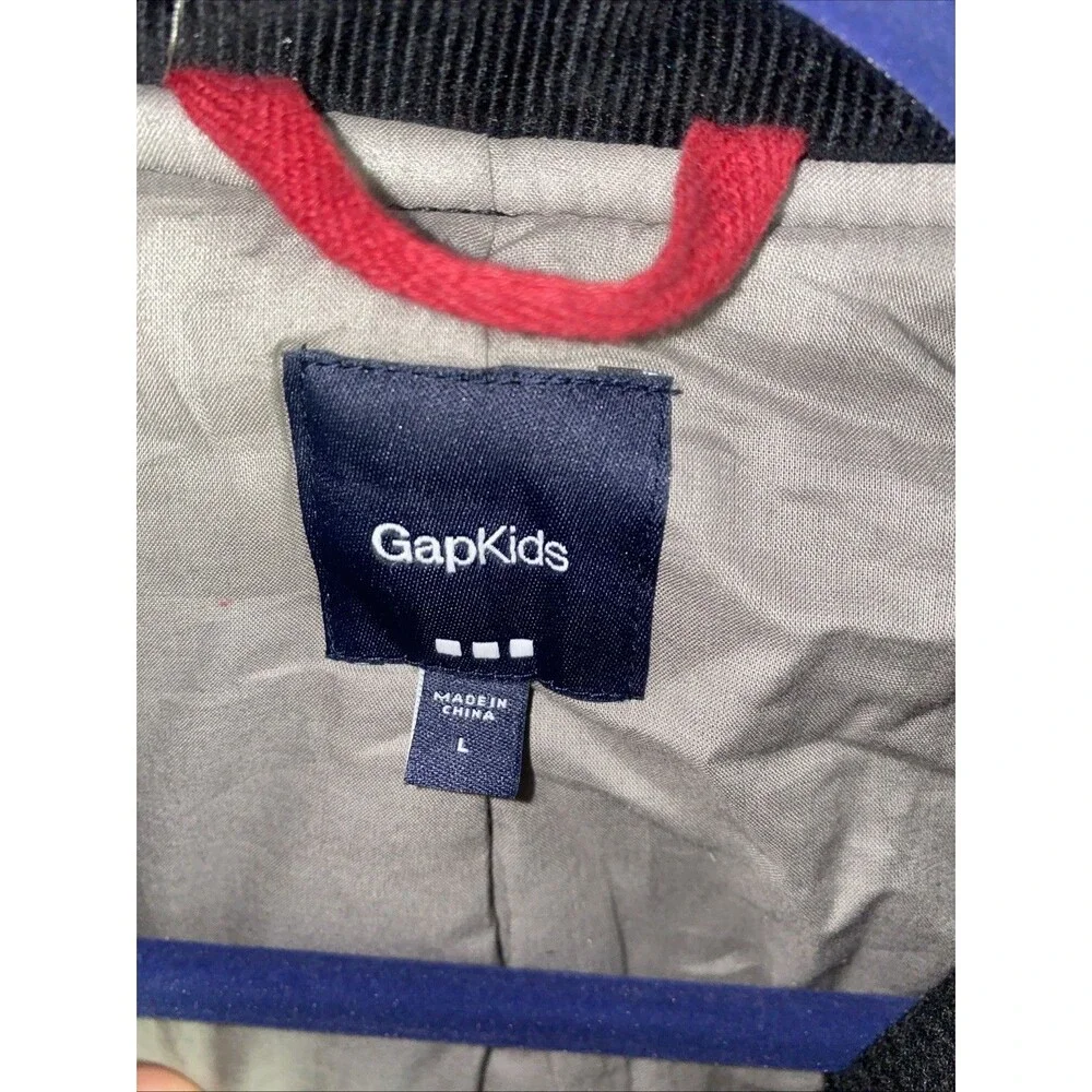 Gap Kids Wool Blend Parka Grunt Herringbone Jacket Full Zip Charcoal L Preppy